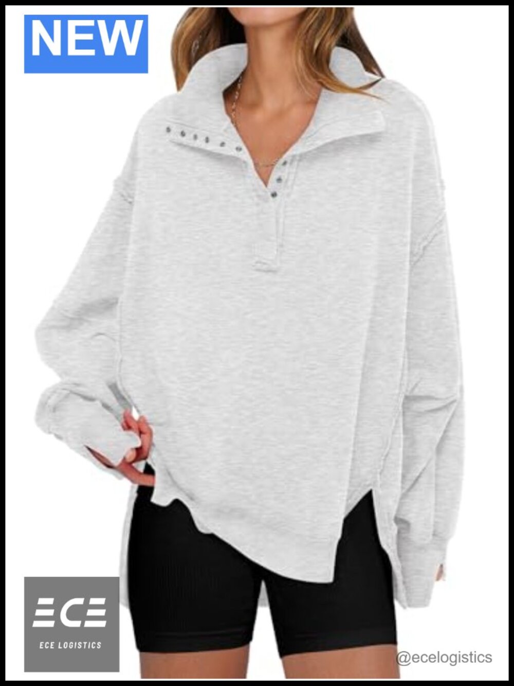Oversized Casual Henley Pullover Sweatshirt Long Sleeve